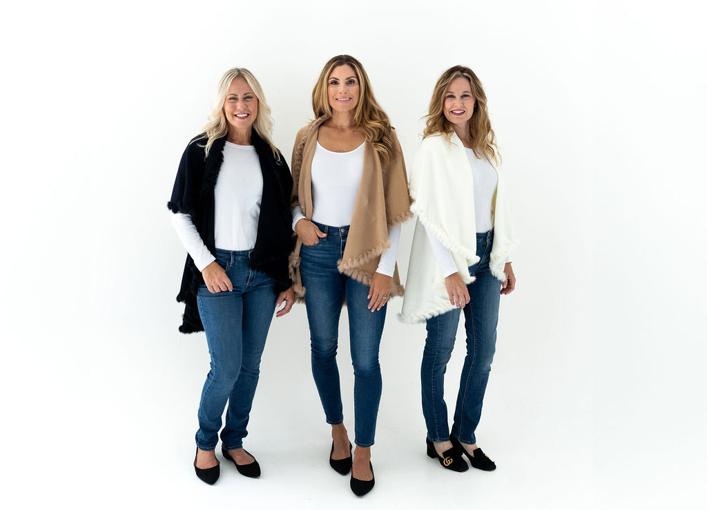 Shawl in Cream with Fur Trim