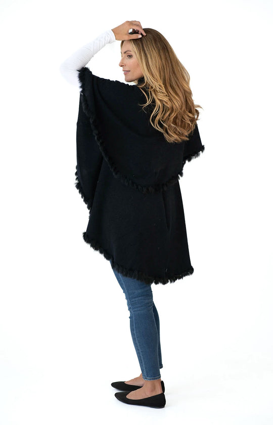 Shawl in Black with Fur Trim