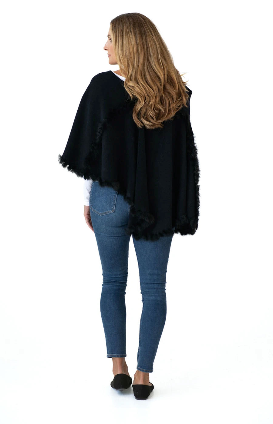 Shawl in Black with Fur Trim