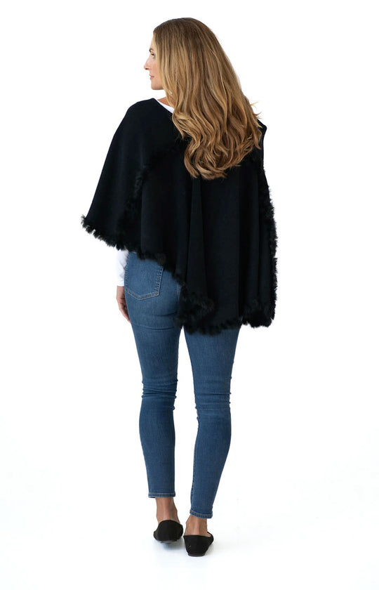 Shawl Sweater Vest in Black with Fur Trim