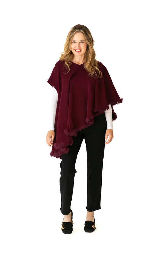 Shawl in Burgundy with Fur Trim