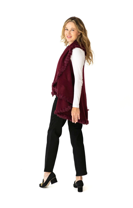 Shawl in Burgundy with Fur Trim