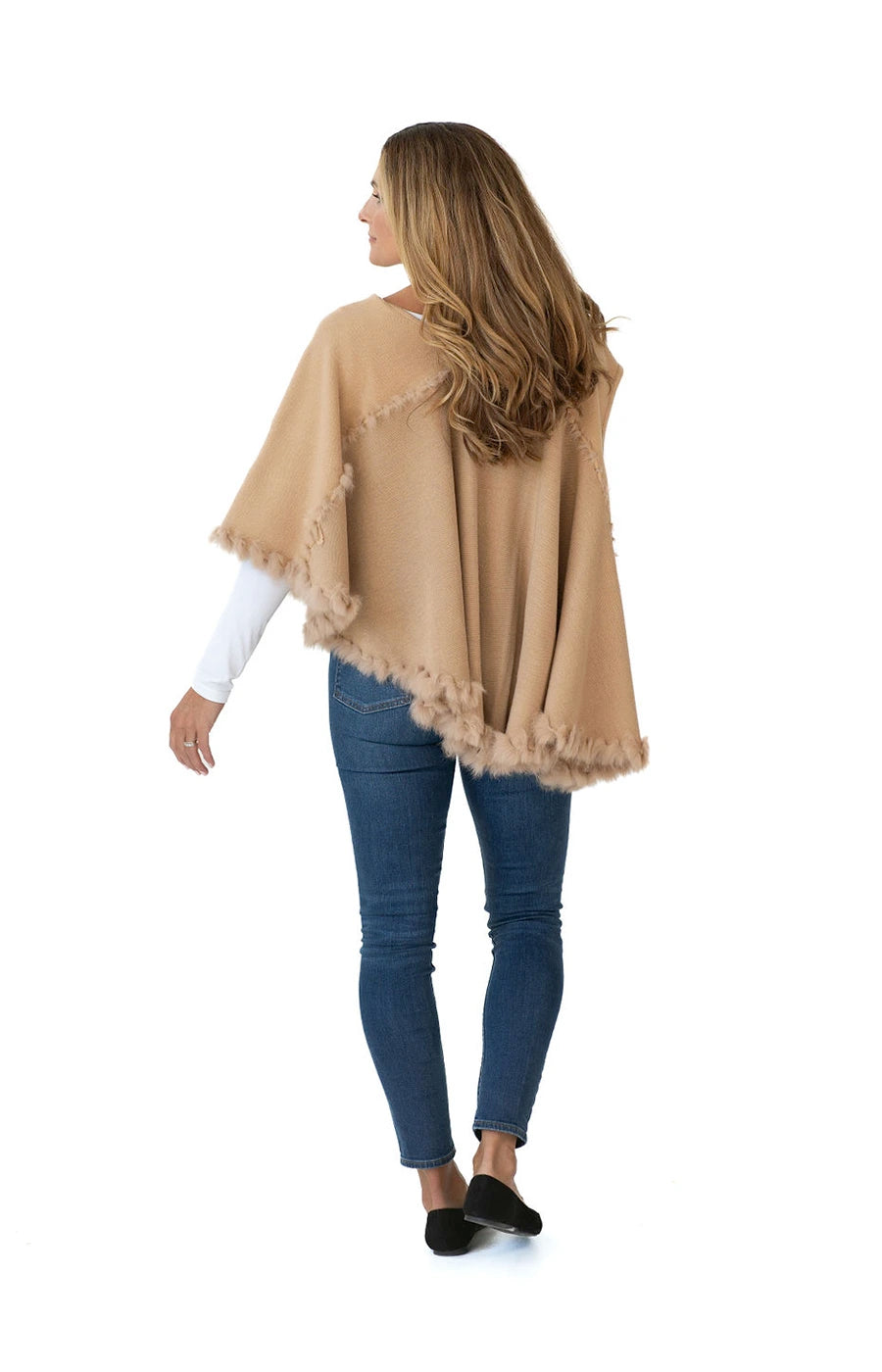 Shawl in Camel with Fur Trim