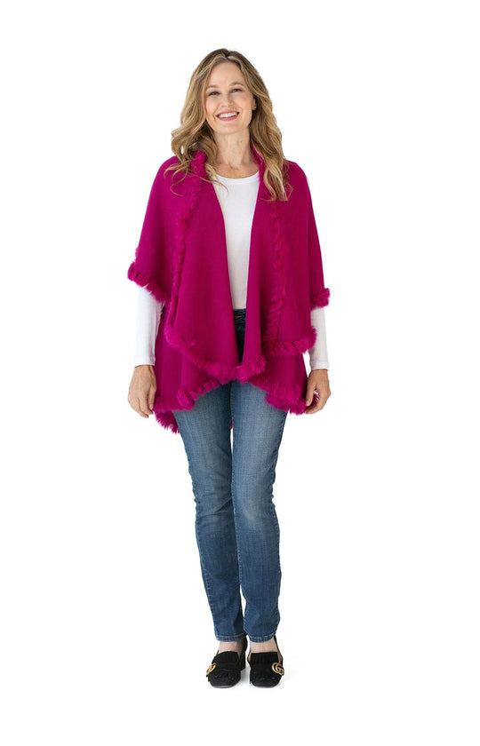 Shawl in Fuchsia with Fur Trim