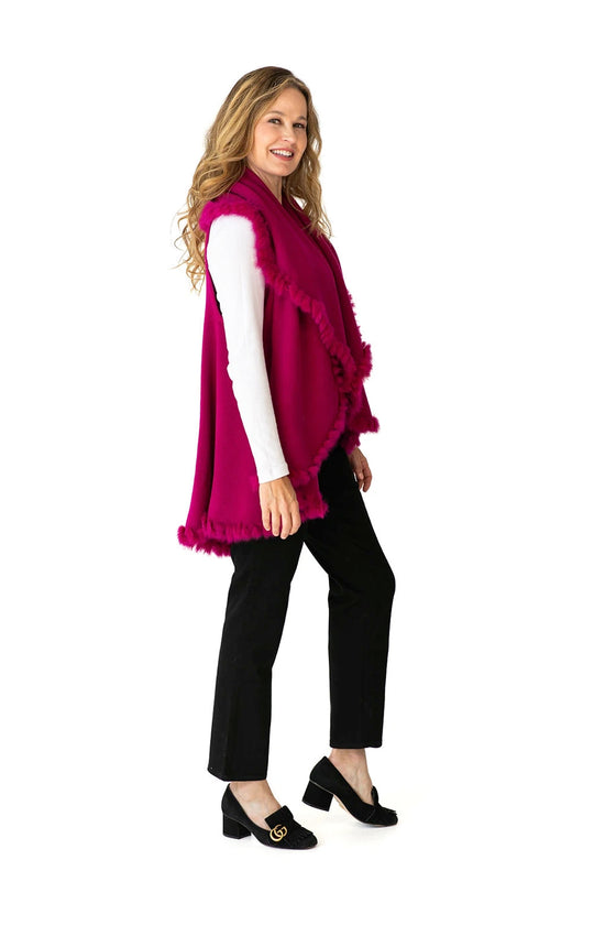 Shawl in Fuchsia with Fur Trim