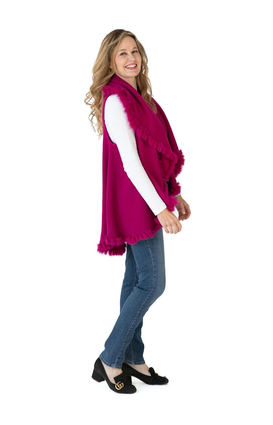 Shawl in Fuchsia with Fur Trim