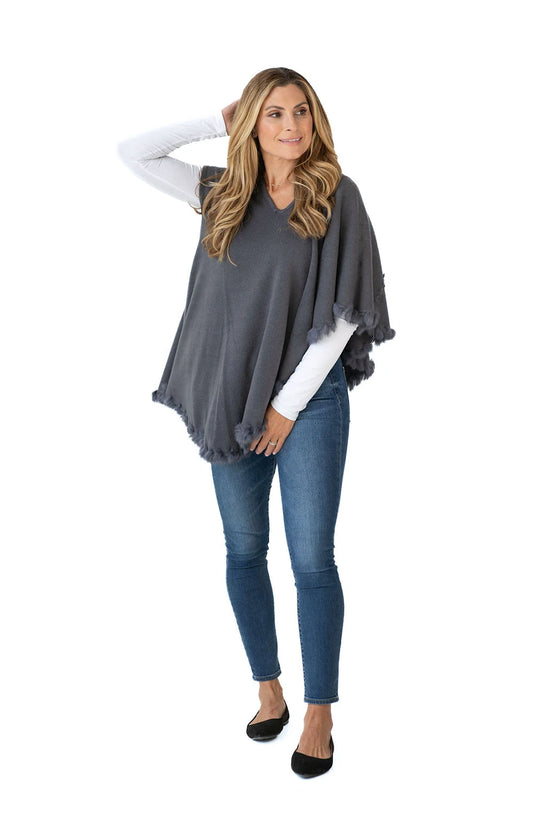 Shawl in Grey with Fur Trim