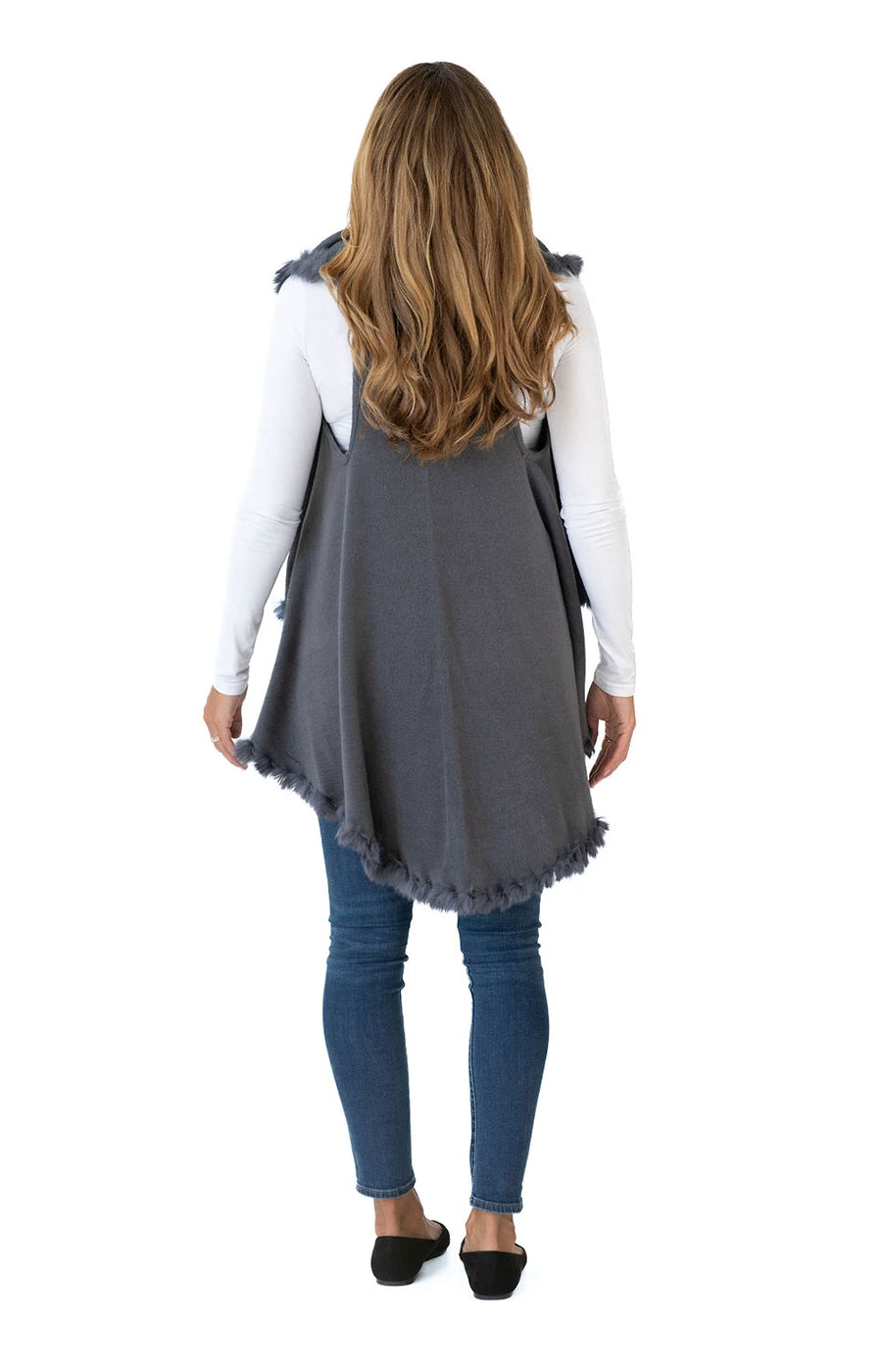 Shawl in Grey with Fur Trim