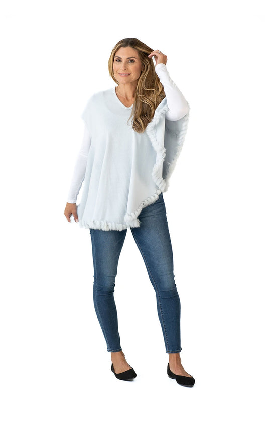 Shawl in Light Blue with Fur Trim