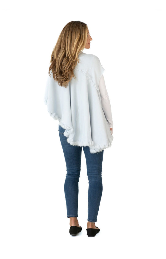 Shawl in Light Blue with Fur Trim