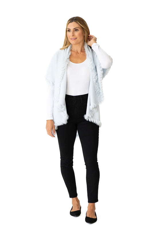 Shawl in Light Blue with Fur Trim