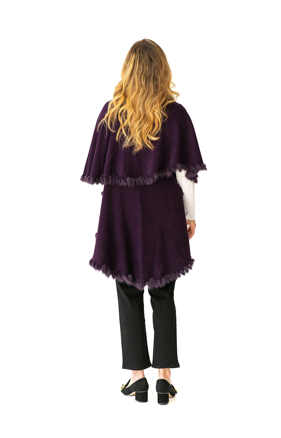 Shawl in Plum with Fur Trim