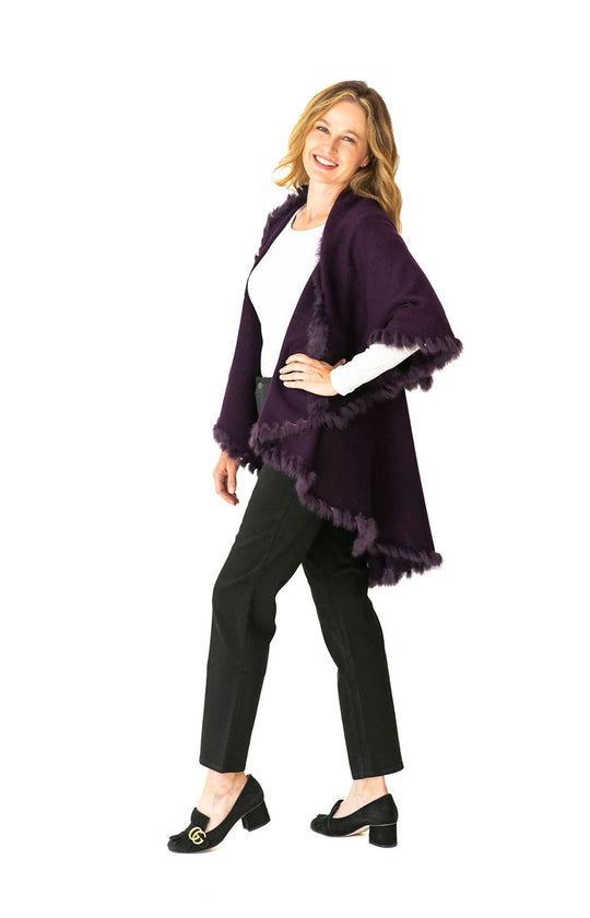Shawl in Plum with Fur Trim