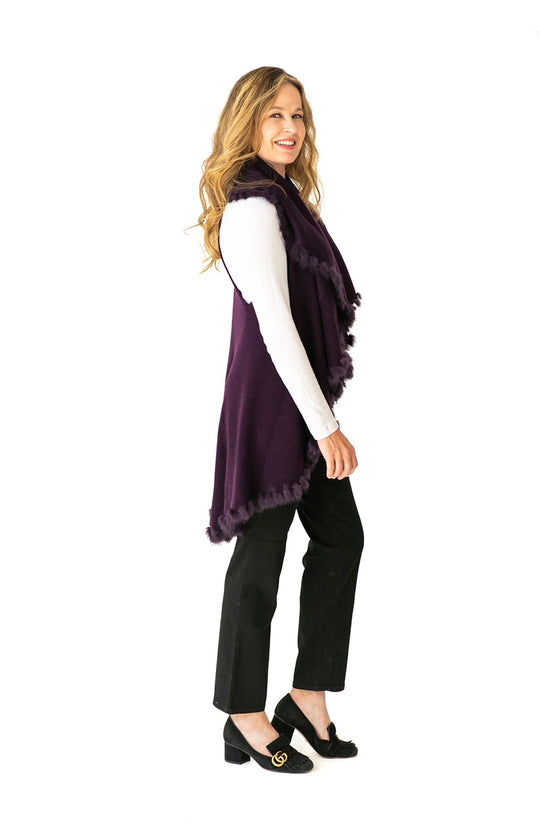 Shawl in Plum with Fur Trim