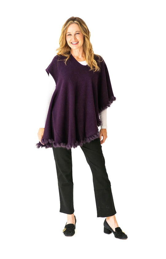 Shawl in Plum with Fur Trim
