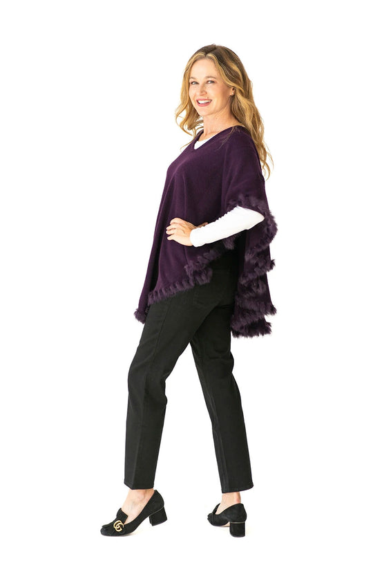 Shawl in Plum with Fur Trim