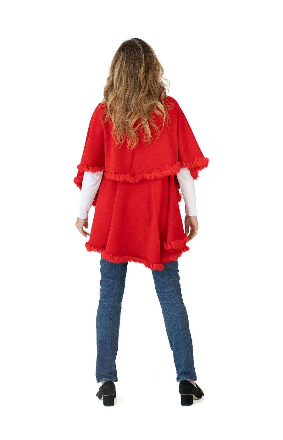 Shawl in Red with Fur Trim