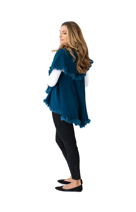 Shawl in Teal with Fur Trim