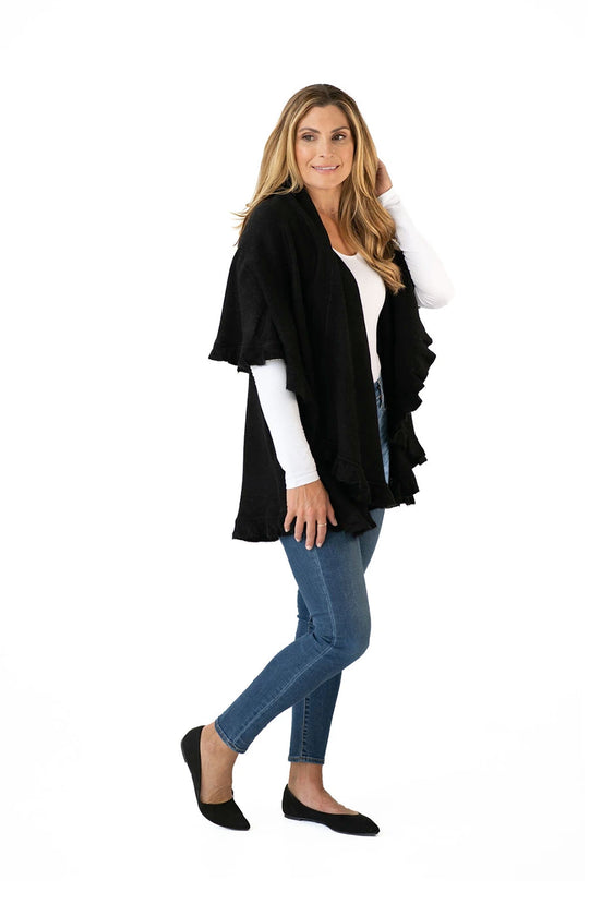 Shawl in Black with Ruffle Trim