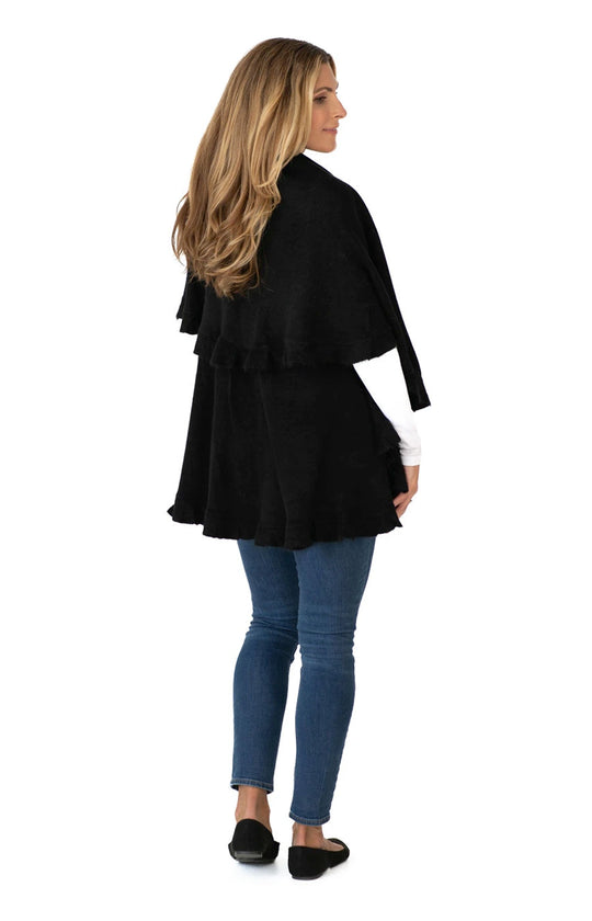 Shawl in Black with Ruffle Trim