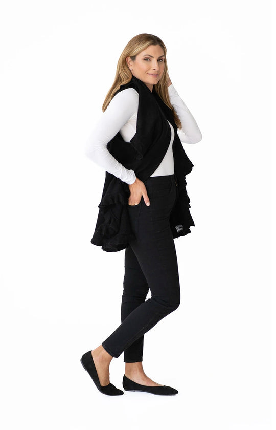 Shawl in Black with Ruffle Trim