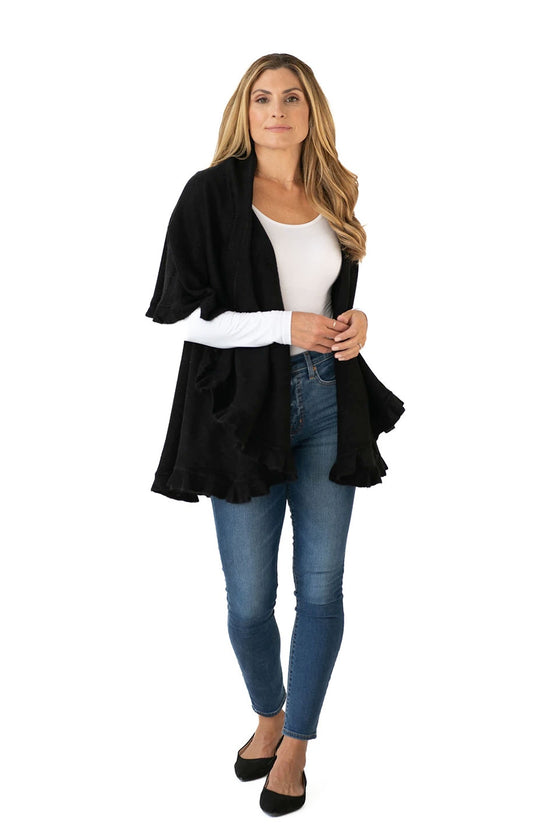 Shawl in Black with Ruffle Trim
