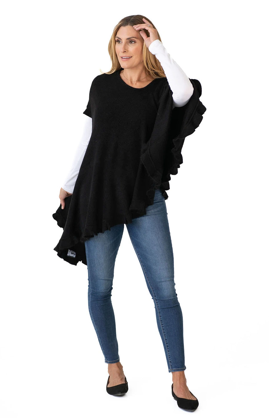 Shawl in Black with Ruffle Trim