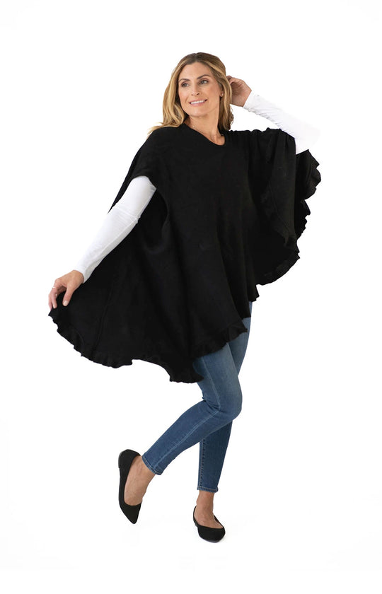 Shawl in Black with Ruffle Trim