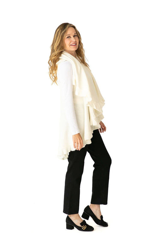 Shawl in Cream with Ruffle Trim