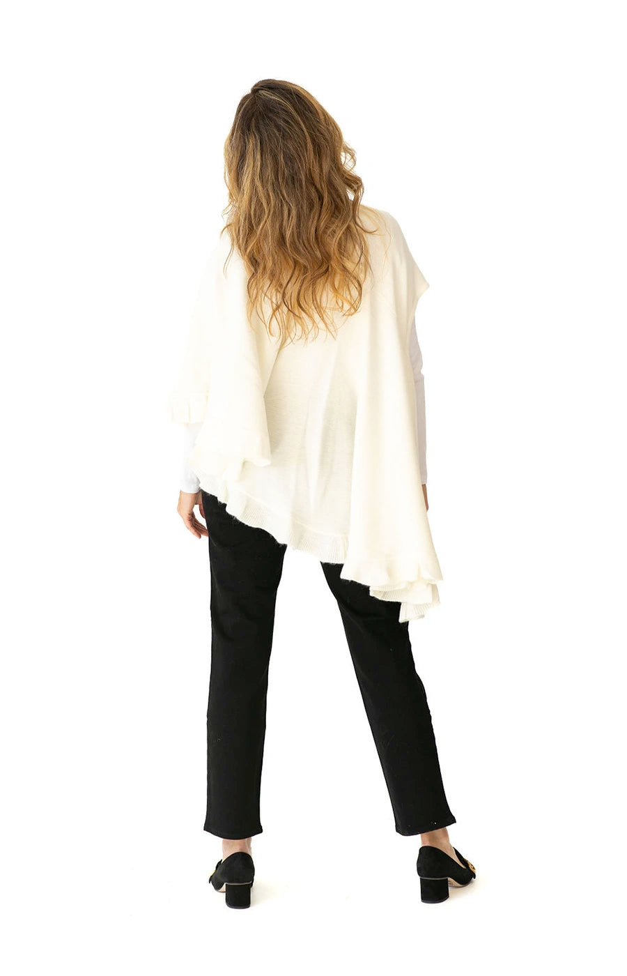 Shawl in Cream with Ruffle Trim