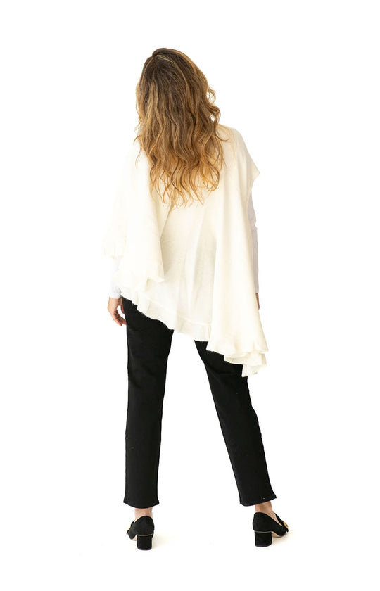 Shawl in Cream with Ruffle Trim