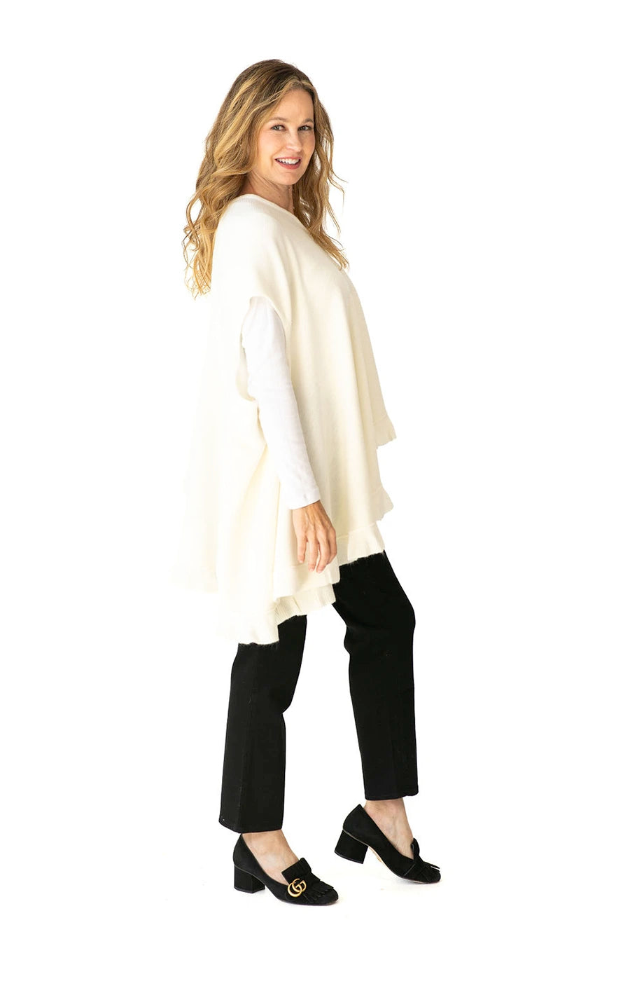 Shawl in Cream with Ruffle Trim