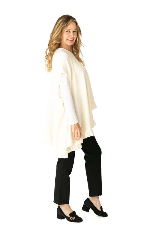 Shawl in Cream with Ruffle Trim