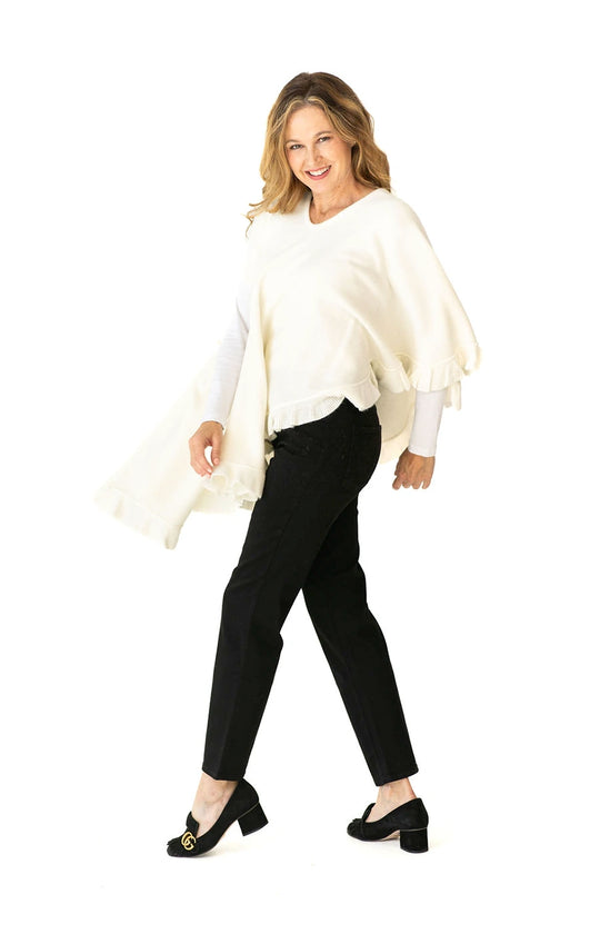 Shawl in Cream with Ruffle Trim