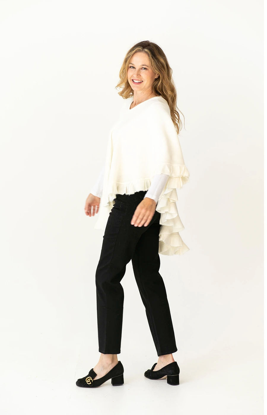 Shawl in Cream with Ruffle Trim