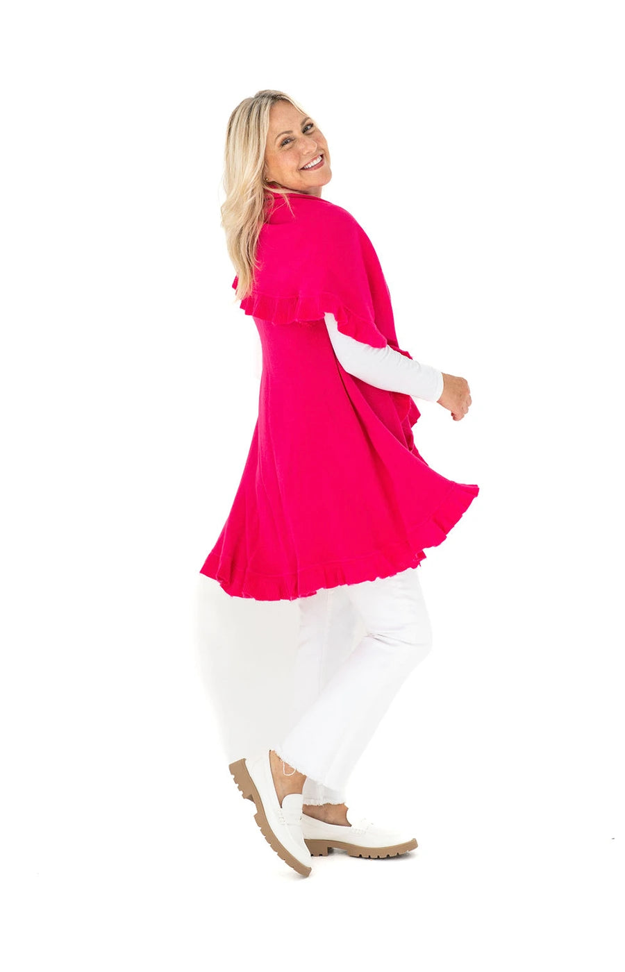 Shawl in Hot Pink with Ruffle Trim