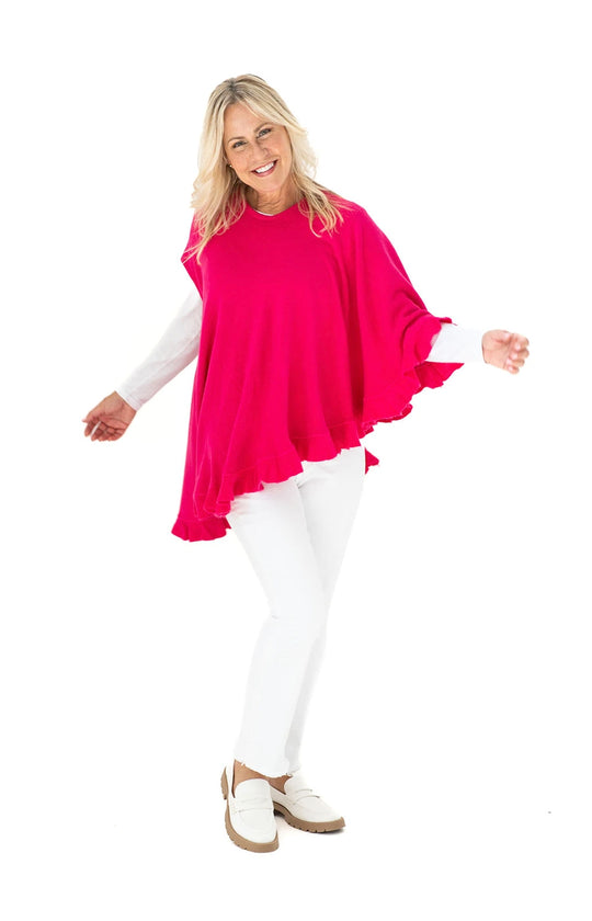 Shawl in Hot Pink with Ruffle Trim