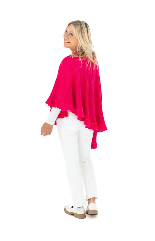 Shawl in Hot Pink with Ruffle Trim