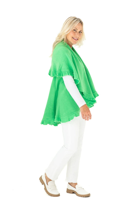 Shawl in Kelly Green with Ruffle Trim