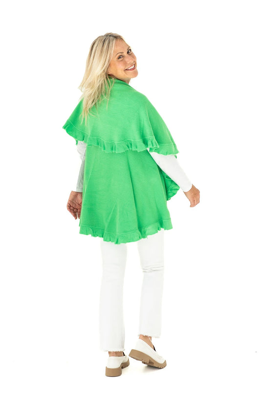 Shawl in Kelly Green with Ruffle Trim