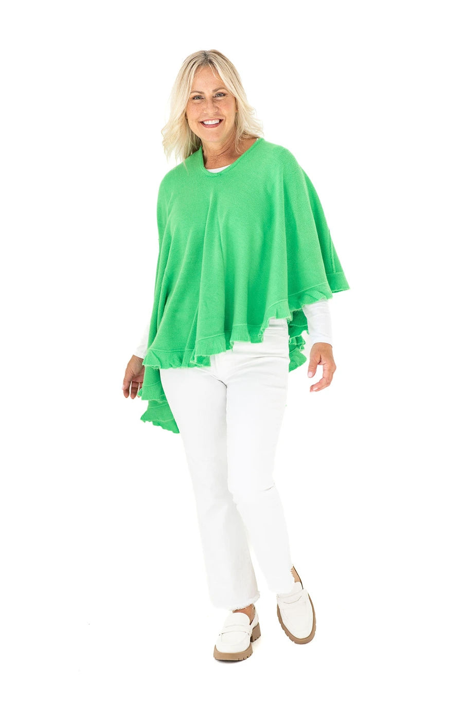 Shawl in Kelly Green with Ruffle Trim