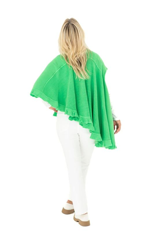 Shawl in Kelly Green with Ruffle Trim