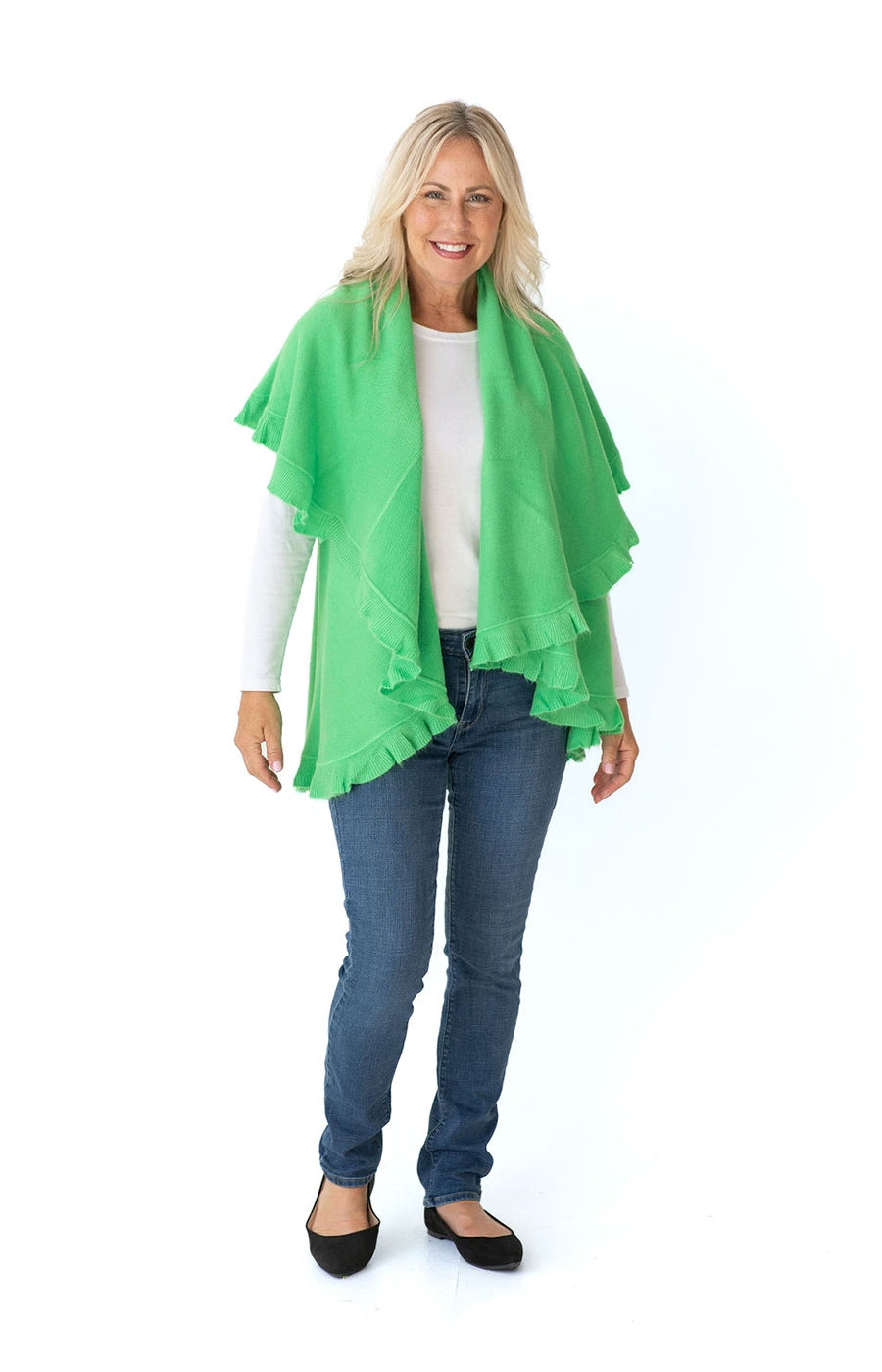 Shawl in Kelly Green with Ruffle Trim