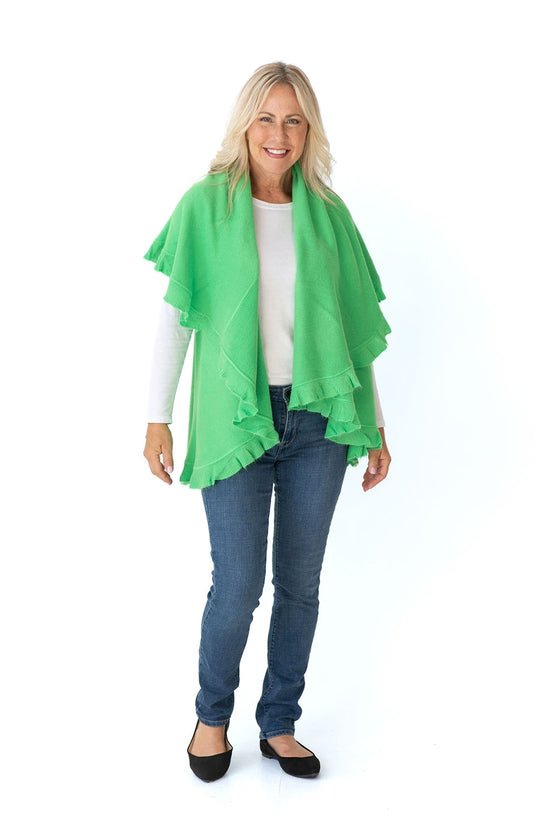 Shawl in Kelly Green with Ruffle Trim