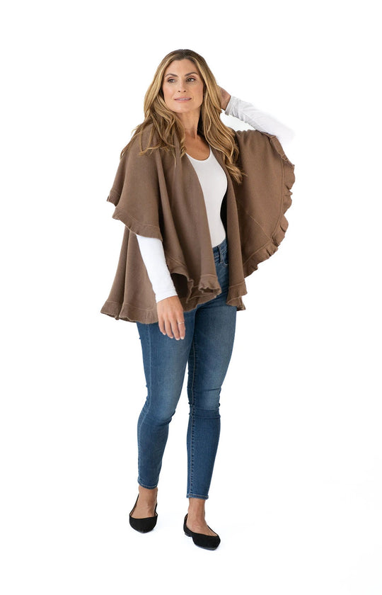 Shawl in Taupe with Ruffle Trim