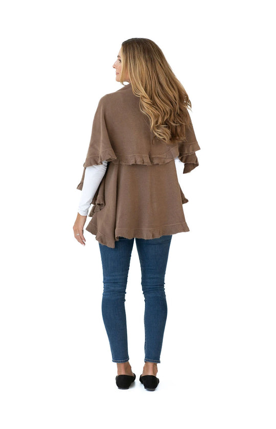 Shawl in Taupe with Ruffle Trim