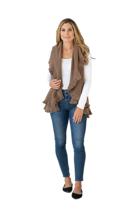 Shawl in Taupe with Ruffle Trim