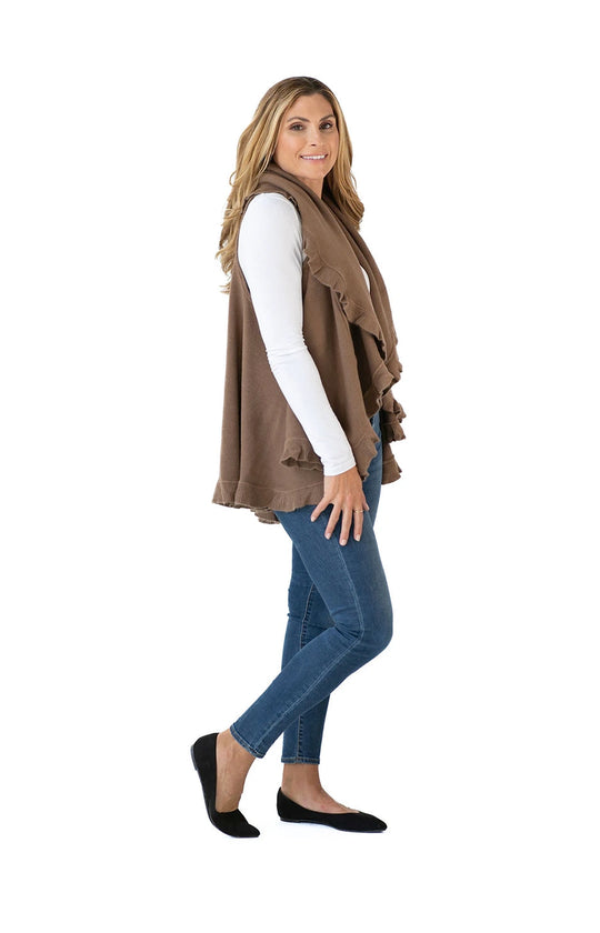 Shawl in Taupe with Ruffle Trim