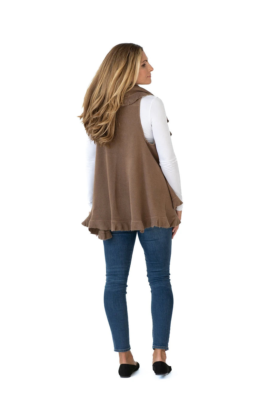 Shawl in Taupe with Ruffle Trim