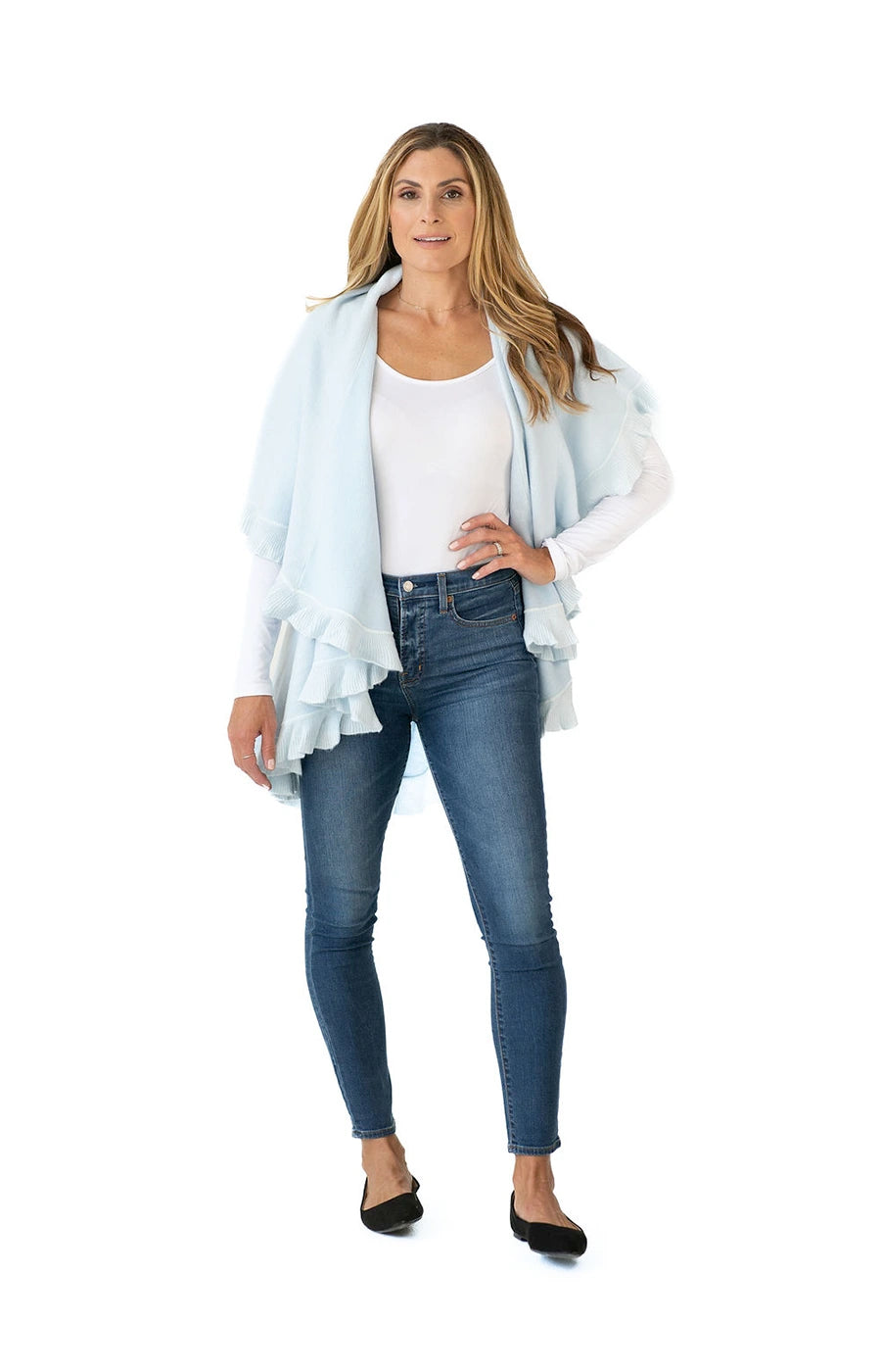 Shawl in Light Blue with Ruffle Trim